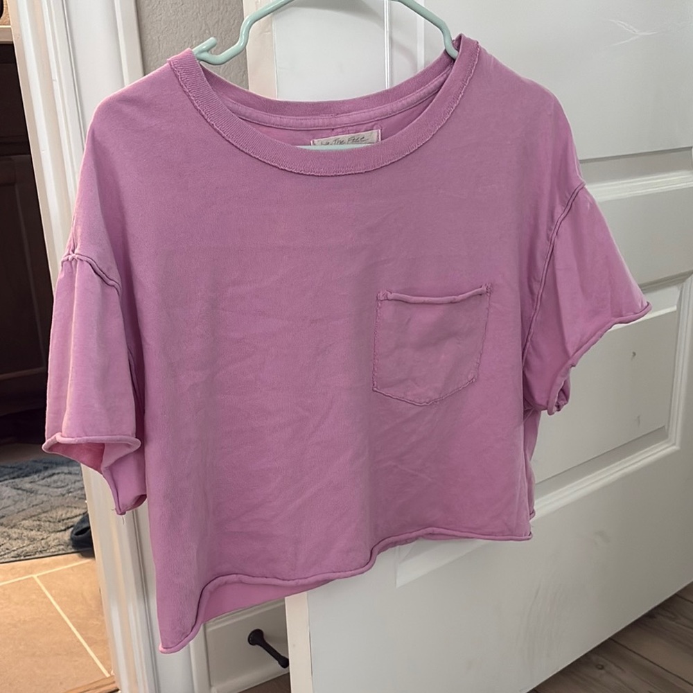 Pink Cropped T-Shirt with Pocket